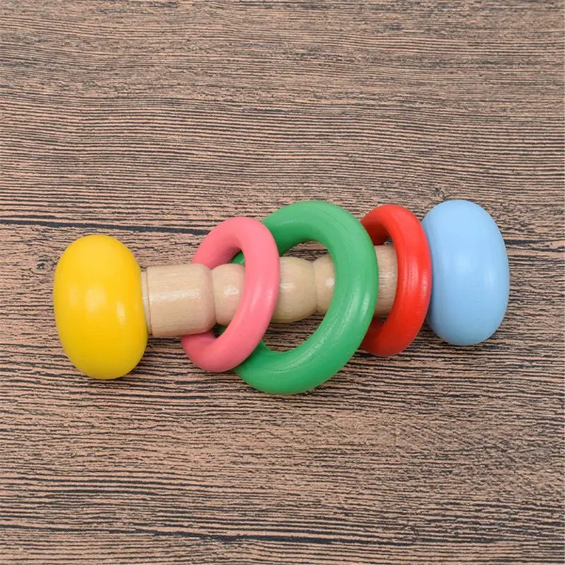 

4Pcs Montessori Wooden Rattles Hold Rattle Hand Bell Gift Baby Toys Toddler Infant Toy