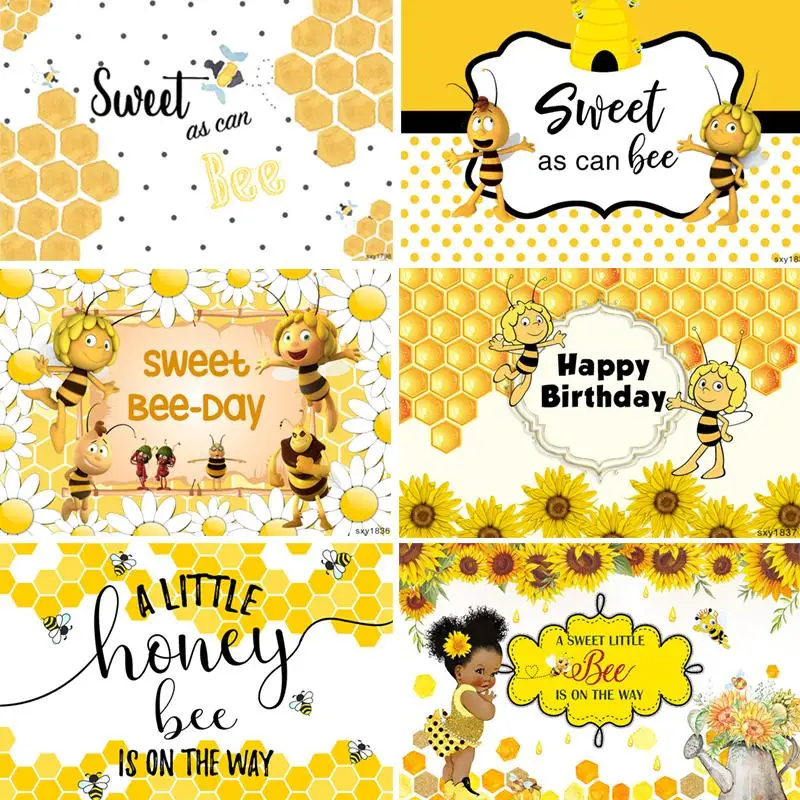 

Maya The Bee Photography Background Yellow Sunflowers Baby Bee Day Newborn Birthday Party Backdrops For Photo Studio