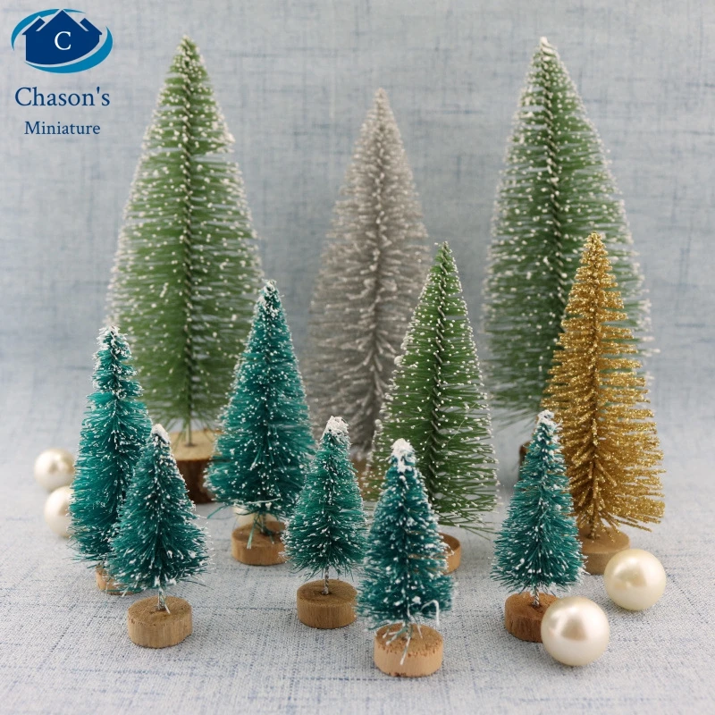 

10pcs DIY Miniature Small Mini Trees Sisal Fiber Artificial Xmas Christmas 2020 New Year Decoration Home Decor Figurine Ornament