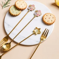 dessert spoon cherry blossom shape delicate stainless steel five pointed star fruit fork spoon for coffee