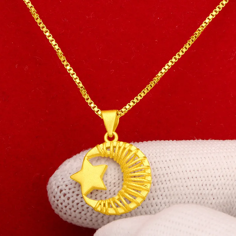 

Girls Pretty Star & Moon Pendant Necklace 18K Yellow Gold Filled Exquisite Mini Womens Necklace Fashion Ladies Jewelry Gift