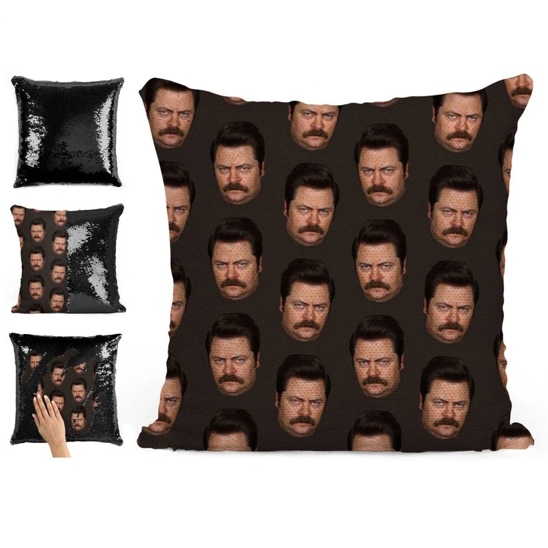 Подушка с пайетками и лицом Рона Swanson 1 шт. | Наволочка Двухцветная подушка Подарок