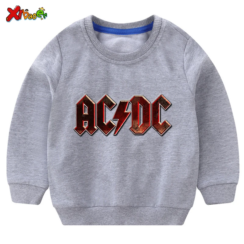 Детские толстовки ACDC мальчиков; модный свитер; белый Хлопковый пуловер для девочек; Новинка; пуловер; футболка; Осенняя толстовка с длинными рукавами для малышей - Цвет: sweatshirt gray