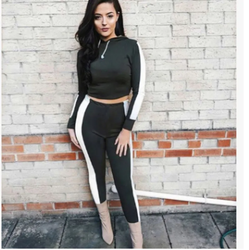 

Hooded Long Sleeve 2 Piece Set Casual Sports Spring Autumn Outfits for Women Matching Sets Pink Blue Green Blue Clothes