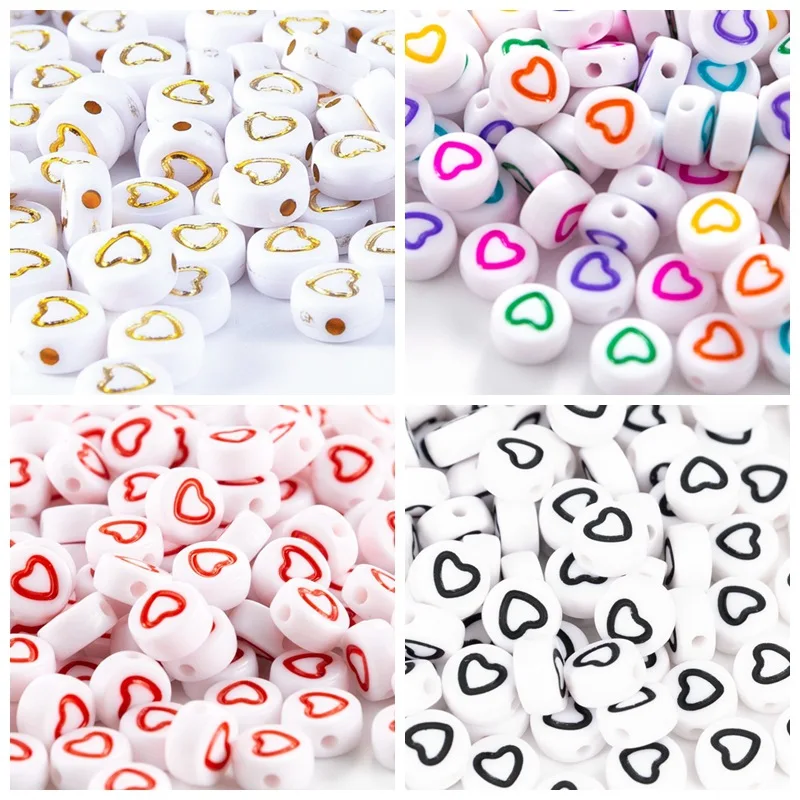 

4*7MM Flat Coin Round Shape Acrylic Heart Beads 3400pcs Colorful Hollow Out hearts Printing Jewelry Plastic Bracelet Spacer Bead