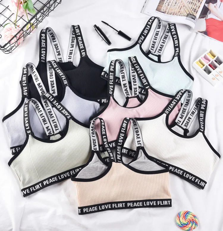 Letter Sport Bra Tops Cotton Underwear Breathable Sportswear for Women Gym Wear Fitness Running Yoga Push Up Sports Bra Top
