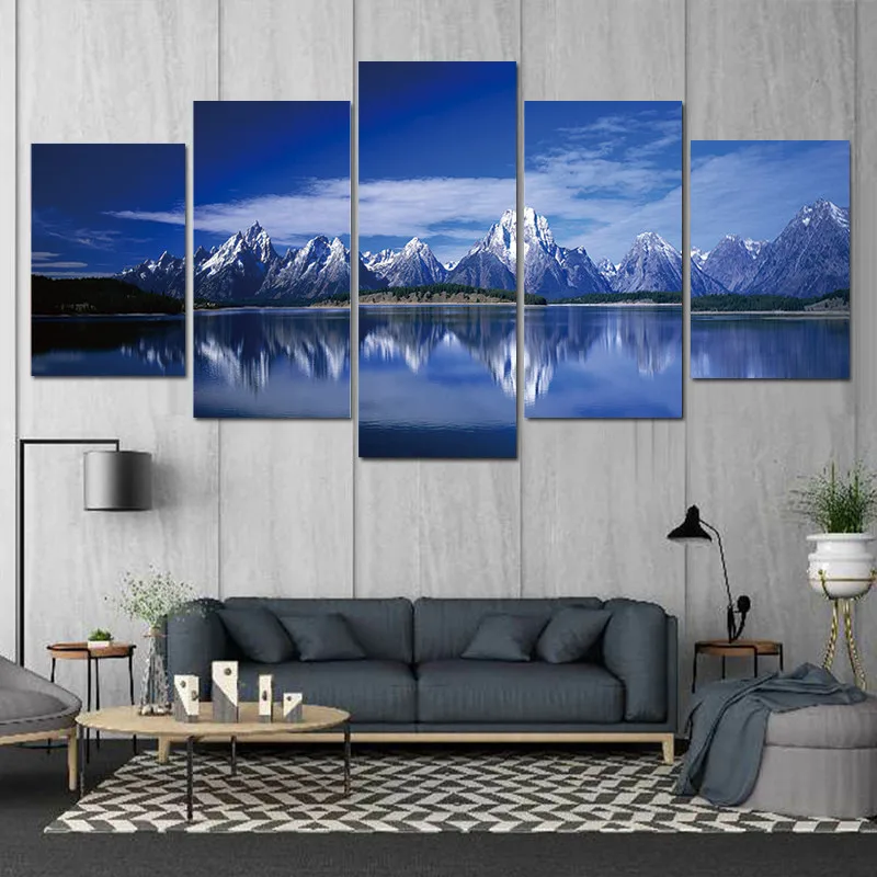

Print 5 Panels Canvas Art Posters And Prints Mountain Landscape Group Painting Picture BedRoom Home Decor Oil Modern Framework