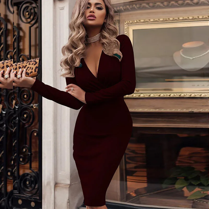 Платье женское однотонное с запахом облегающее вечерние ное элегантное