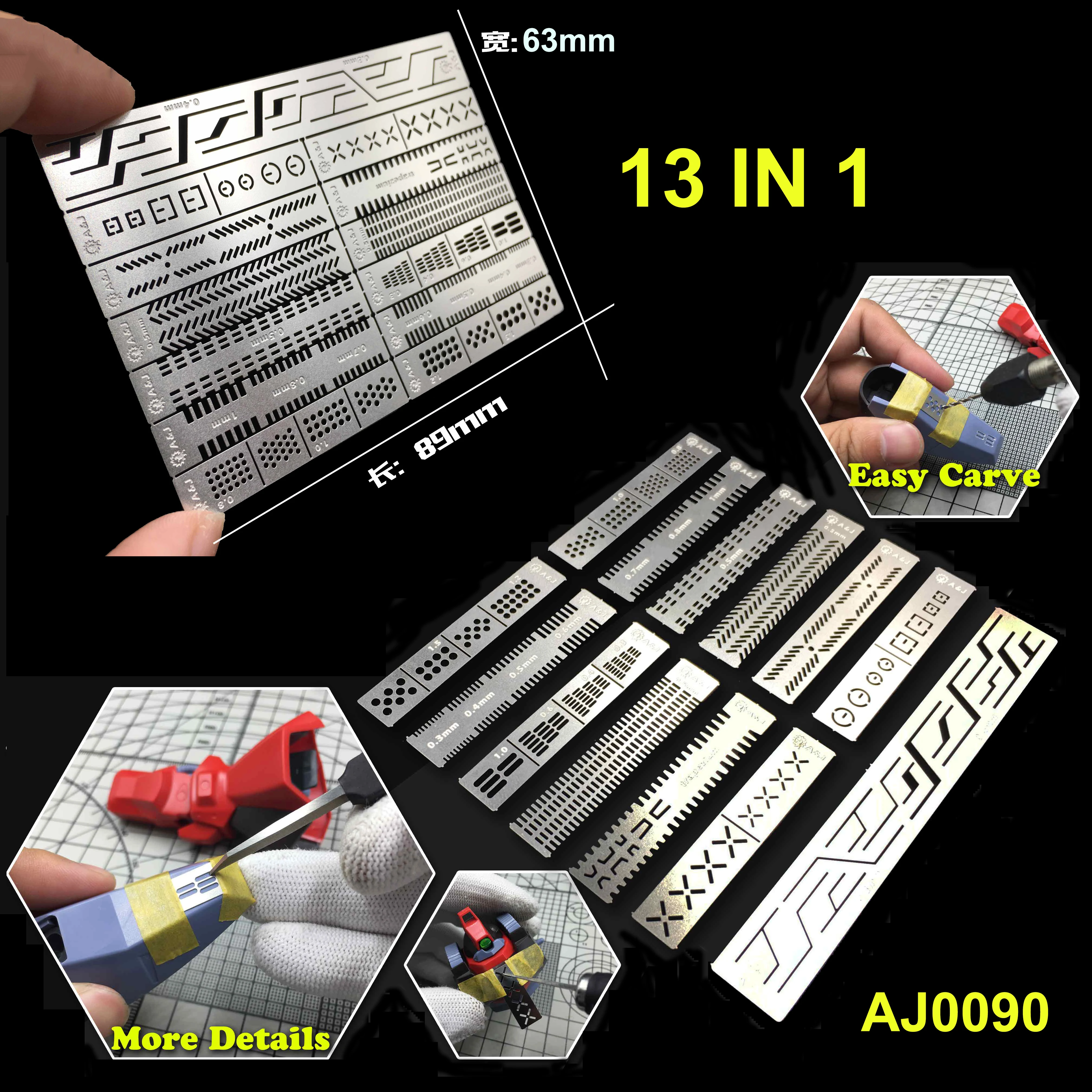 13 в 1, линейка из нержавеющей стали с гравировкой