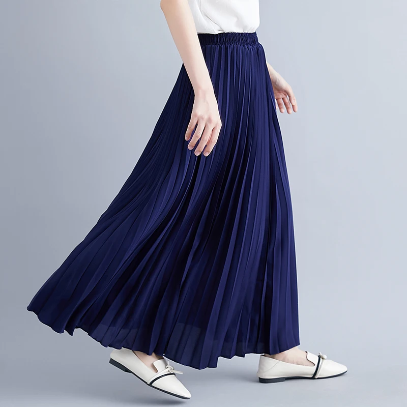 

18 Colors Autumn Winter Elastic Waist Pleated Long Skirt Pink White Blue AL0177