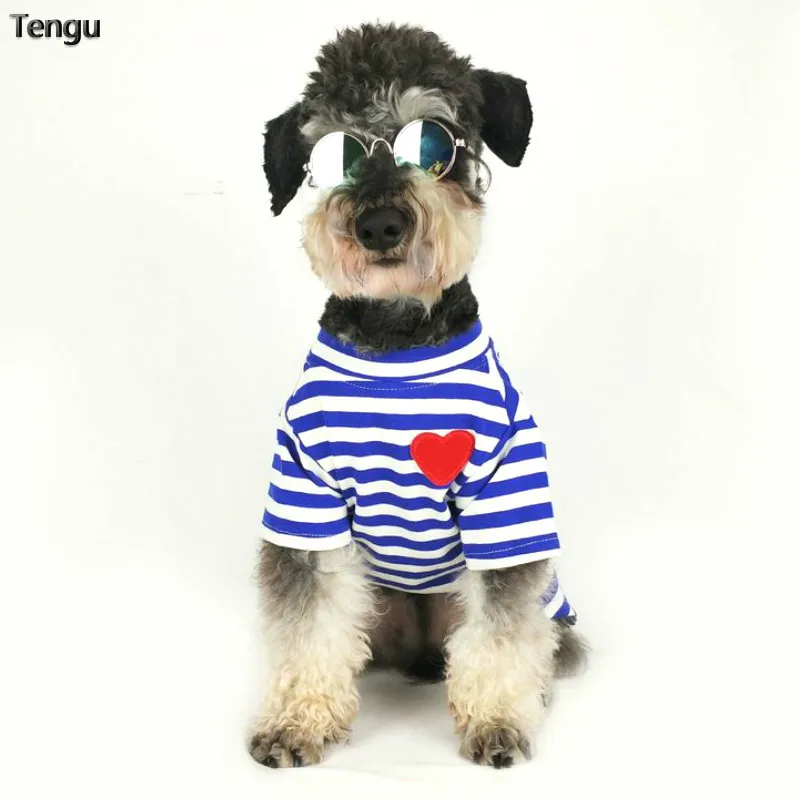Одежда для домашних животных тонкая сине белая полосатая темно синяя футболка