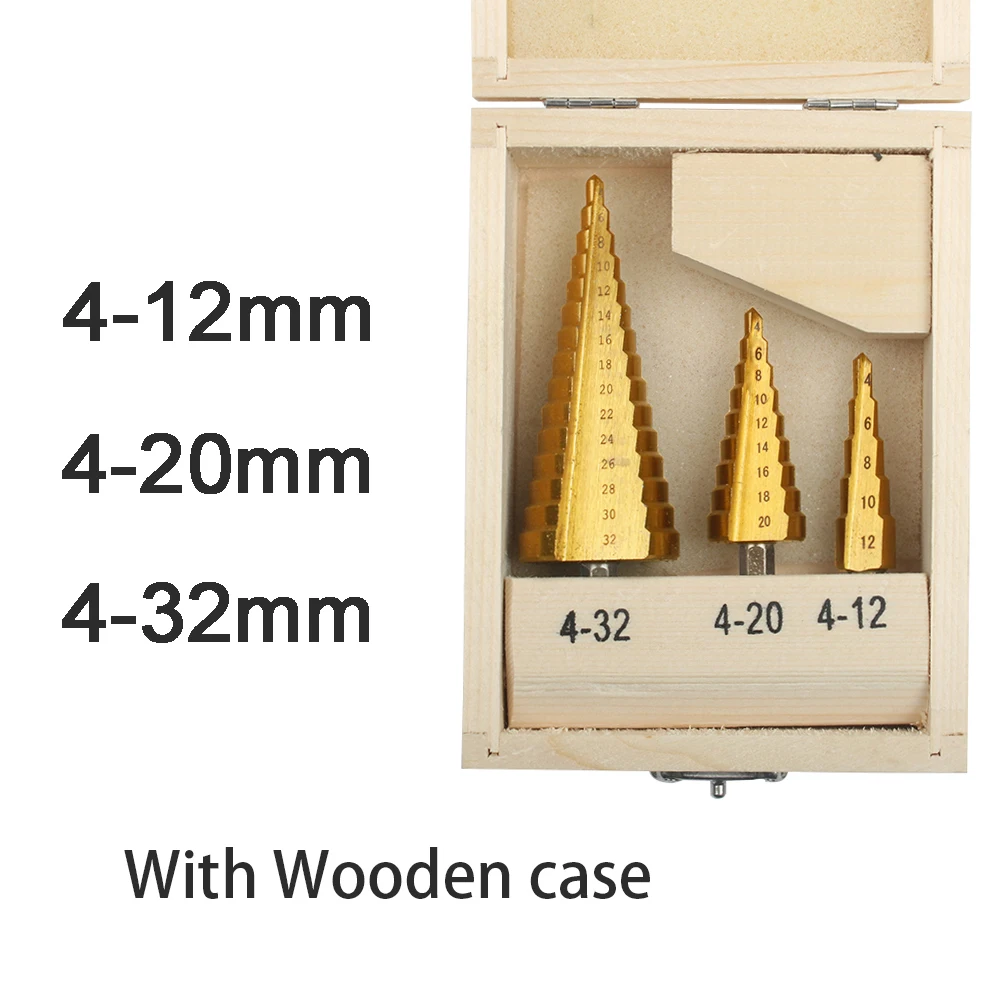 4-12 4-20 4-32 wood Шестигранное титановое ступенчатое конусное сверло, Дырокол 3-12 4-12 4-20 4-32 мм HSS 4241 для листового металла, стали, дерева, металла с чехлом - Цвет: 4-12 4-20 4-32 wood