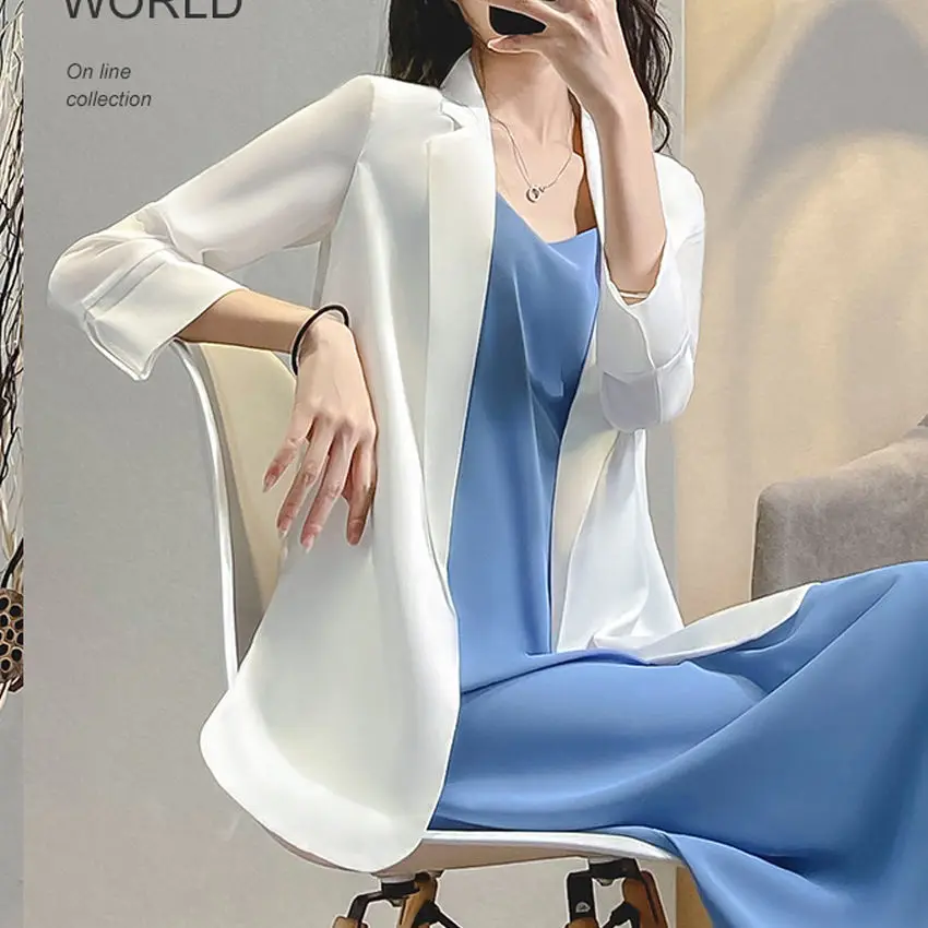

White suit coat 2021 new summer spring and autumn Chiffon temperament casual loose slim