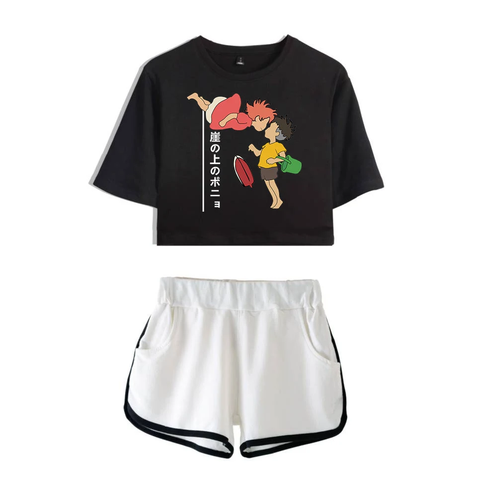 

Print Ponyo two piece set New Shorts Women Casual shorts Outerwear Femme Ponyo on the Cliff Leisure HIP HOP Elastic Waist Shorts