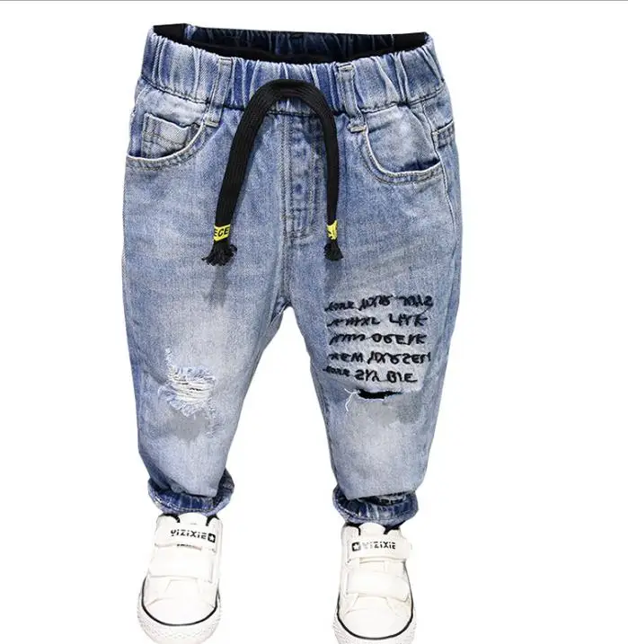 Детские джинсы повседневные штаны с алфавитом для весны и осени джинсовые брюки