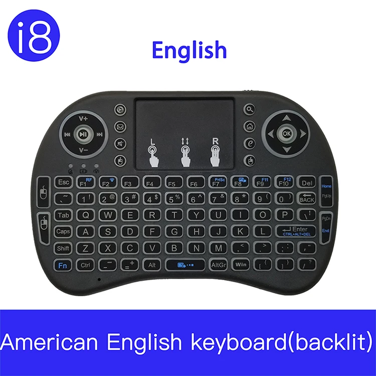American English I8 французский 7 цветов с подсветкой 2,4G мини беспроводная франсаис Клавиатура Тачпад мышь для Google Android tv Box, мини ПК, ноутбук AZERTY - Цвет: American English