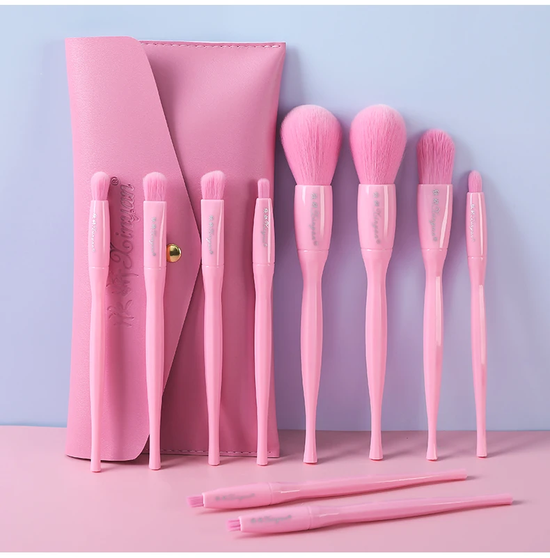 

10 pcs Candy Color Makeup Brushes Set With Bag Foundation Eyebrow Eyeshadow Blush Make Up Tools Kit