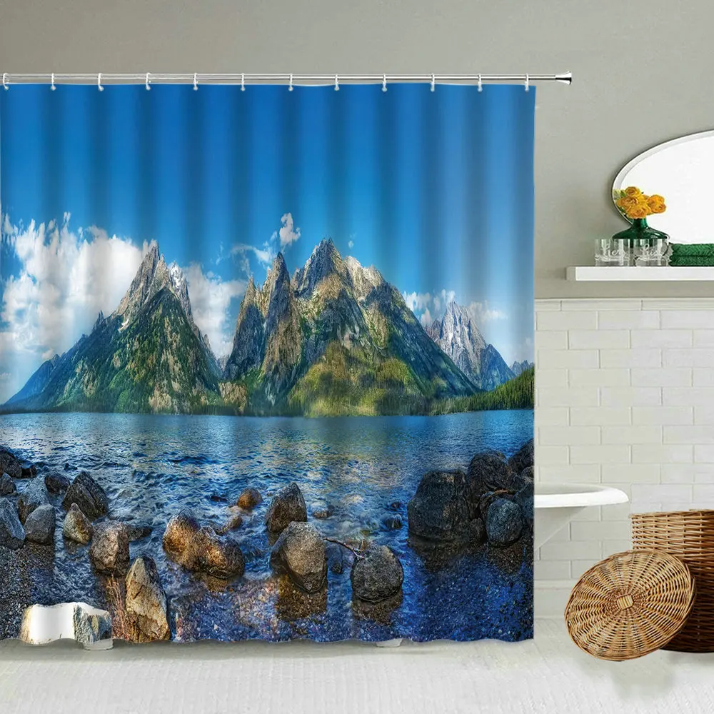 Водонепроницаемая Штора для душа с природным пейзажем занавеска снега гор леса