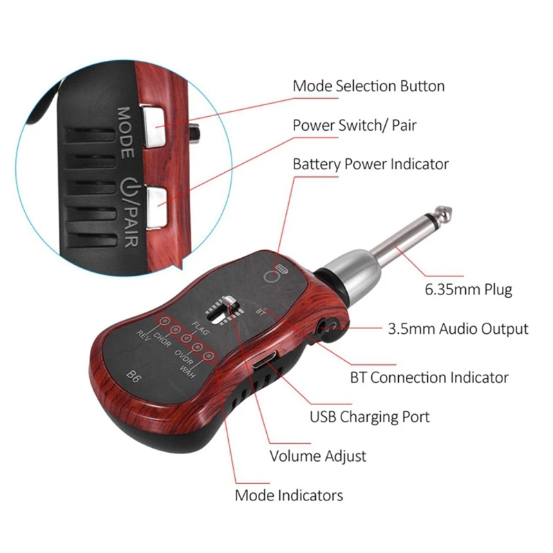 B6 гитарные наушники Amp Mini Plug гитарный усилитель Bluetooth перезаряжаемый для
