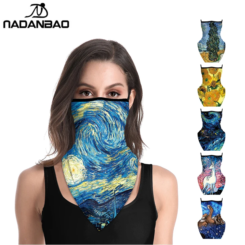 

NADANBAO Classic Van Gogh Print Triangle Scarf Women Fashion Face Cover Earhook Scarf Bandana Outdoor Shield Neck Gaiter