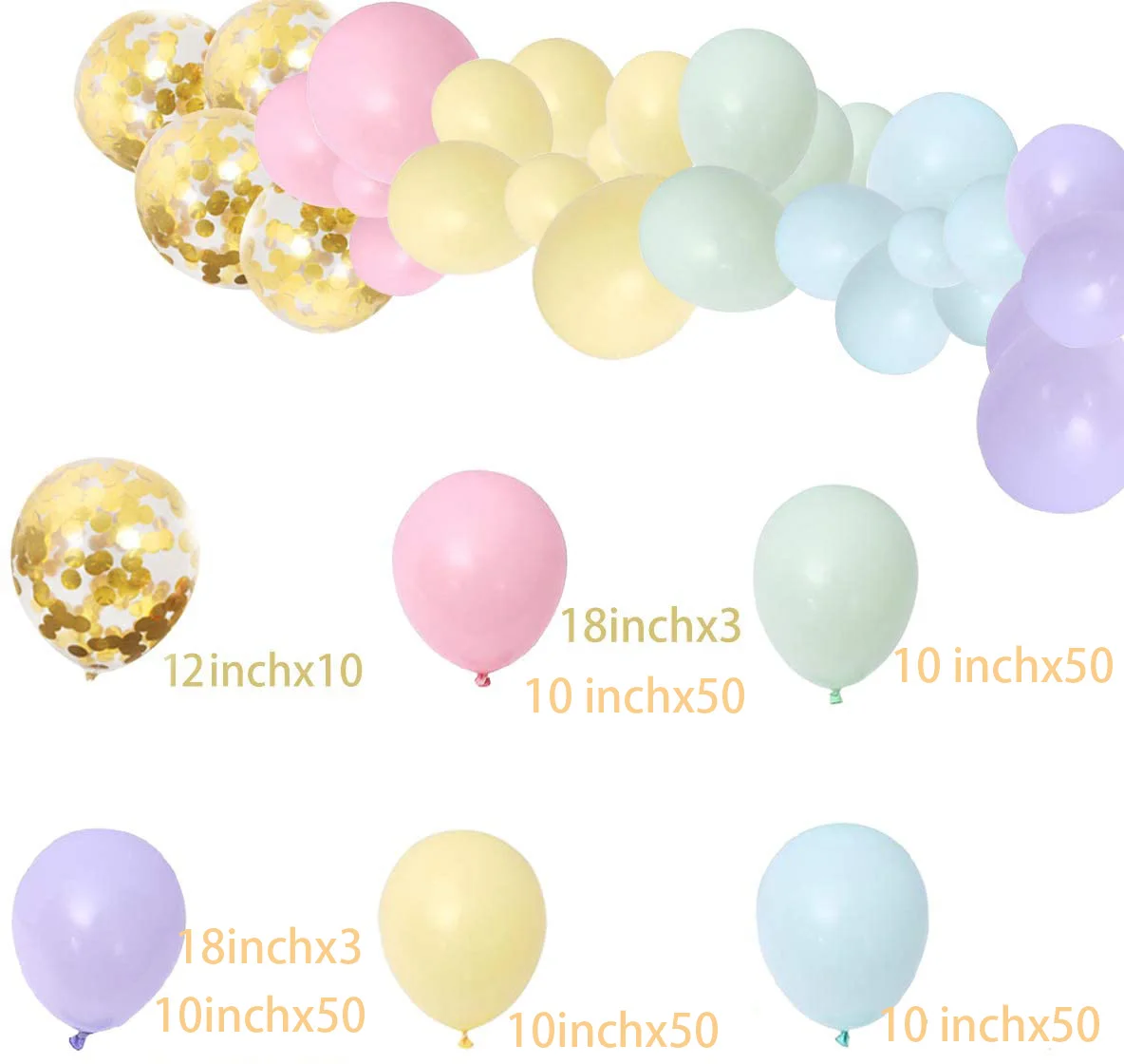 

METABLE Balloon Arch Kits 270 Pcs Macaron Gold Confetti Balloons Ideal For Unicorn Party Birthday Party Party Wedding