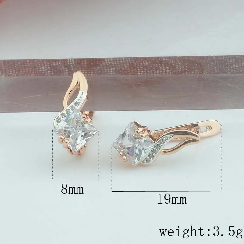 Женские серьги подвески с ромбовидным камнем из Кубического циркония 585 пробы