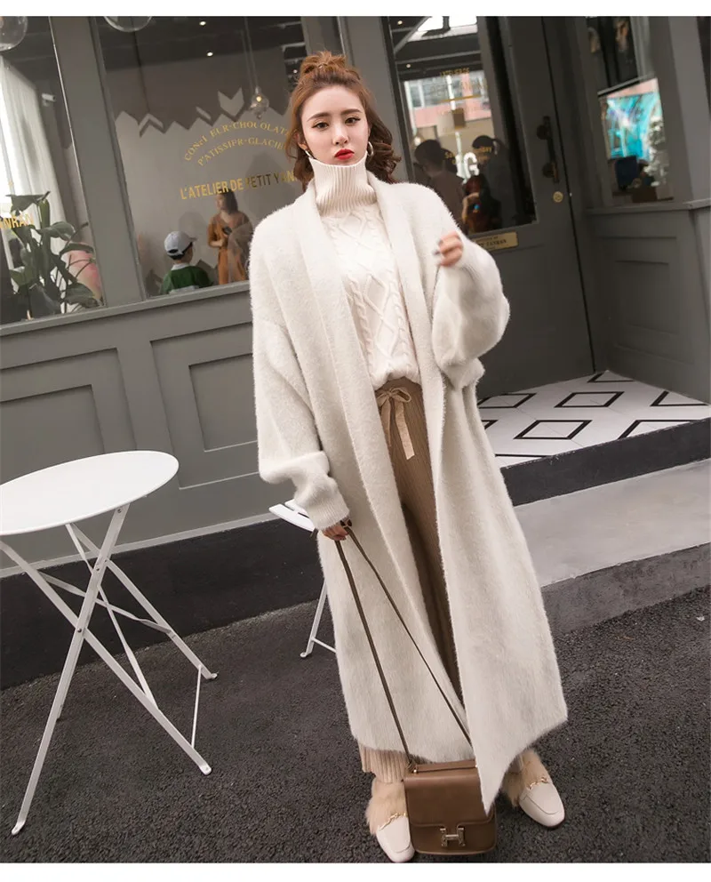 Женское зимнее теплое пальто 2019 Женский вязаный длинный кардиган с рукавами