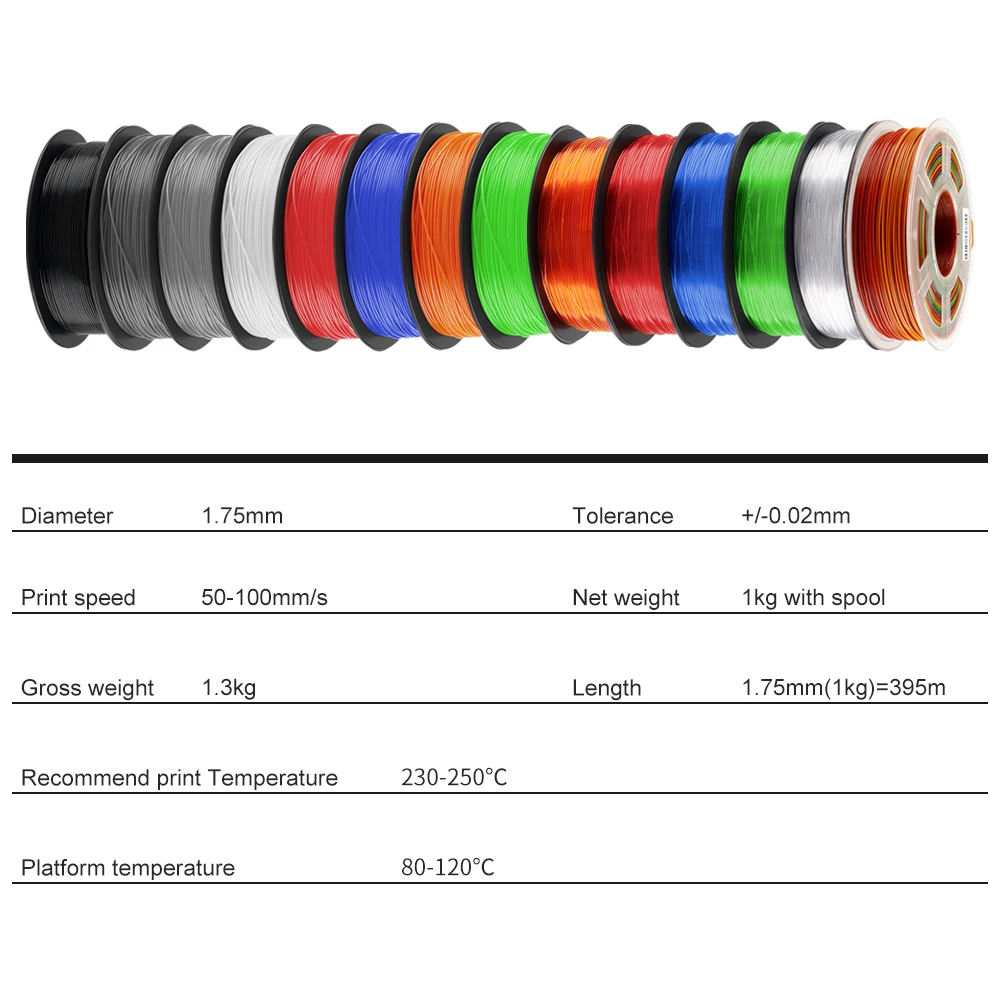 hiprecy pla plus 3d printer filament pla 1 75mm rainbow 1kg 2 2lbs per roll more toughness non toxic fast shipping silk free global shipping