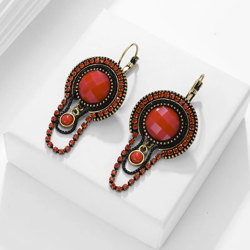 Женские винтажные серьги подвески Shineland черные и красные длинные с бусинами в