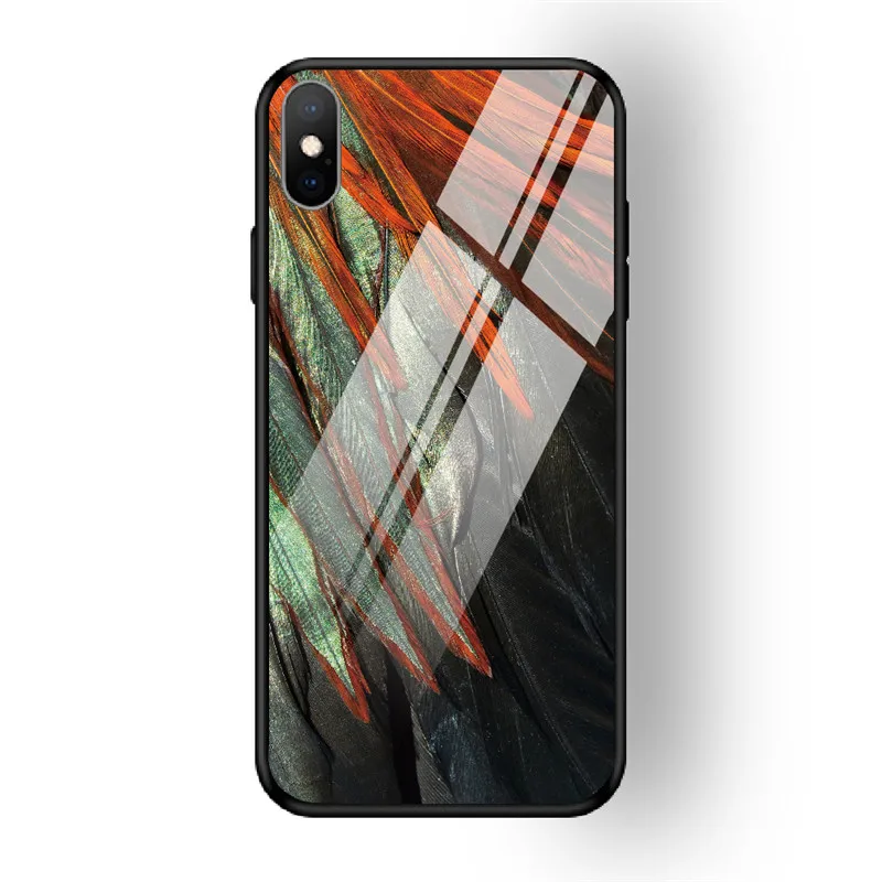 21 Чехол для iPhone X XS MAX XR для 6 6S 7 8 PLUS чехол из закаленного стекла с перьями красный желтый задняя чехол для iPhone 5 5S SE Funda - Цвет: 21
