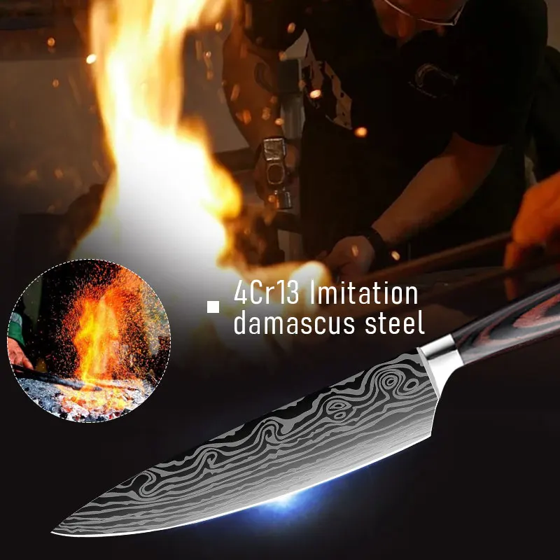 DEKO Kitchen Knives Set Sharp Professional Chef Knives 4CR13 Boning Damascus Japanese 7CR17 440C High Carbon Stainless Steel image 3