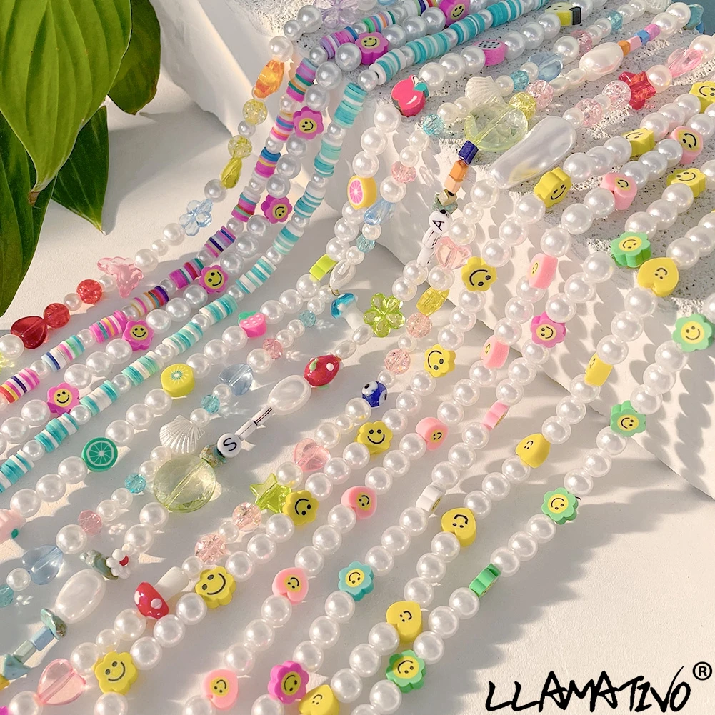 

Bohemia Rainbow Smiley Face Heart Clay Pearl Beaded Necklace For Women Handmade Flower Beads Strand Choker Necklaces New Jewelry