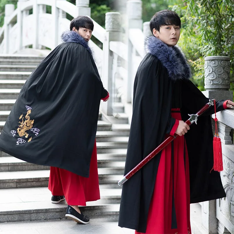 Накидка Hanfu для пар накидка Китайская древняя зимняя плотная черная красная