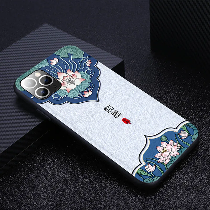 White Роскошный кожаный рельефный чехол с рисунком для iPhone 11 Pro XS MAX XR X, силиконовый мягкий чехол s, чехол для iPhone 7, 8, 6, 6S Plus, оболочка - Цвет: White