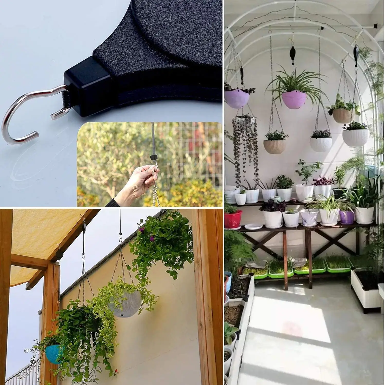 

2Pack Plant Pulley Retractable Hanger,Adjustable Heavy Duty Plant Hangers Plant Baskets Hooks for Hanging Baskets& Bird Feeder