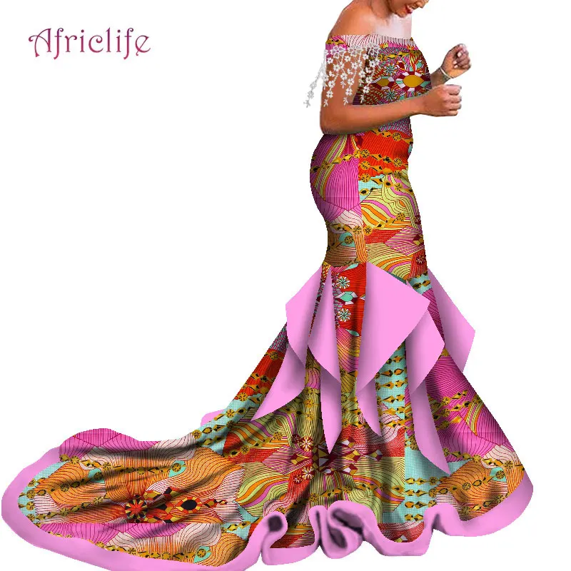 

Элегантная женская одежда до пола для свадебной вечеринки, женское платье с открытыми плечами до 30%, новый тренд 2021, африканская одежда WY5057