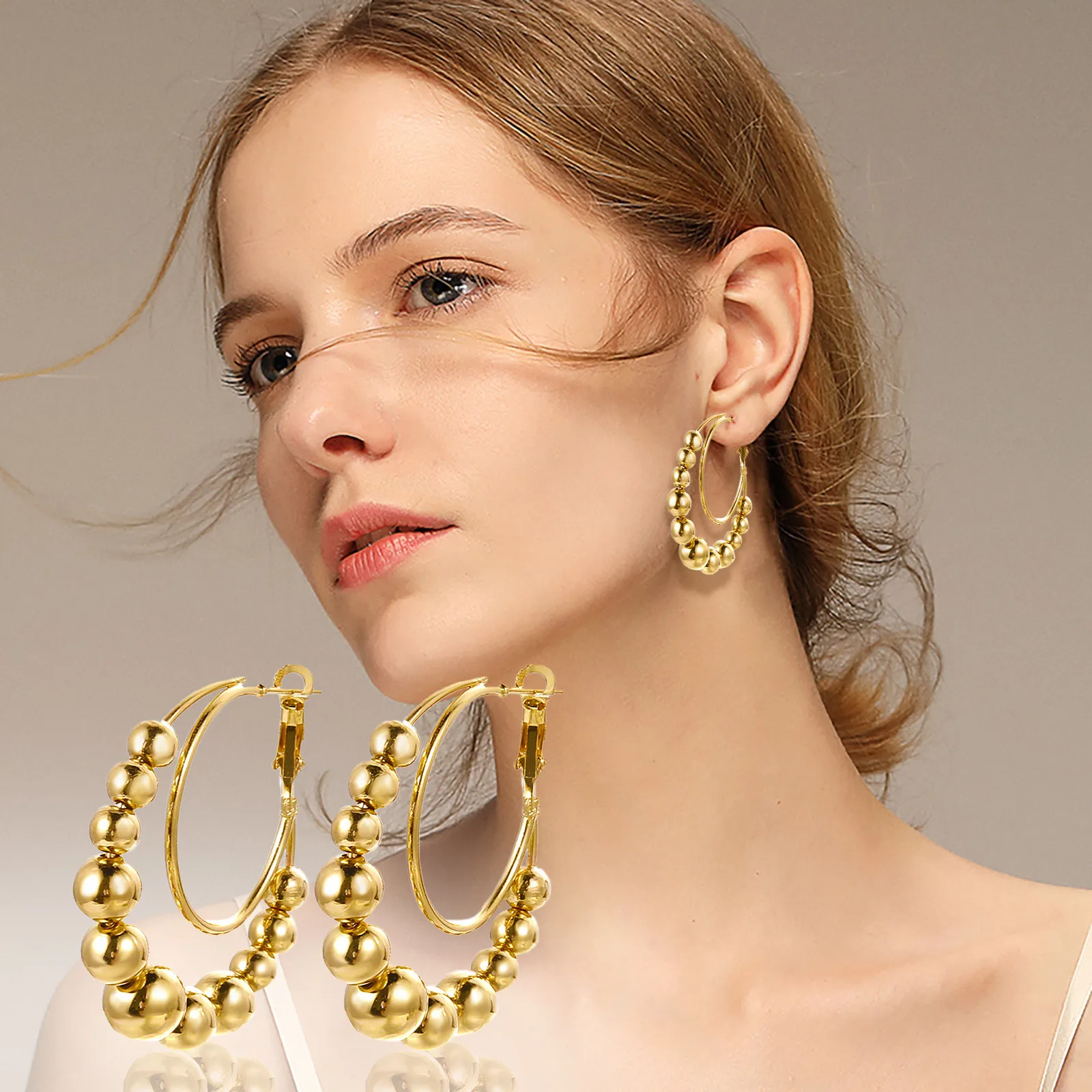 

Personality Golden Dangle Earrings For Women Exaggerated Big Round Dangle Earring Party Jewelry Accessories Серьги Висячие