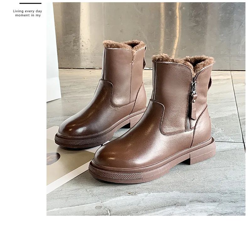 Zapatos de mujer; Новинка года; зимние кожаные женские хлопковые ботинки; шерстяные пинетки с боковой молнией; кожаные женские ботинки