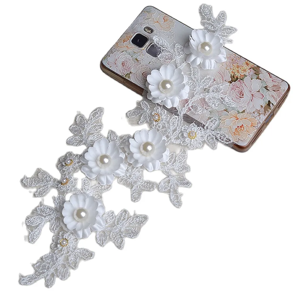 Хит продаж белые кружевные наклейки-заплатки вышивка из бусин для одежды