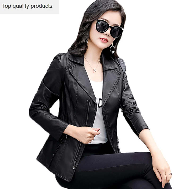 Size Middle-aged Plus Ladies Leather Jacket Spring Autumn 30-40-50 Years Old Middle-aged Mother Clothes Coats YR021