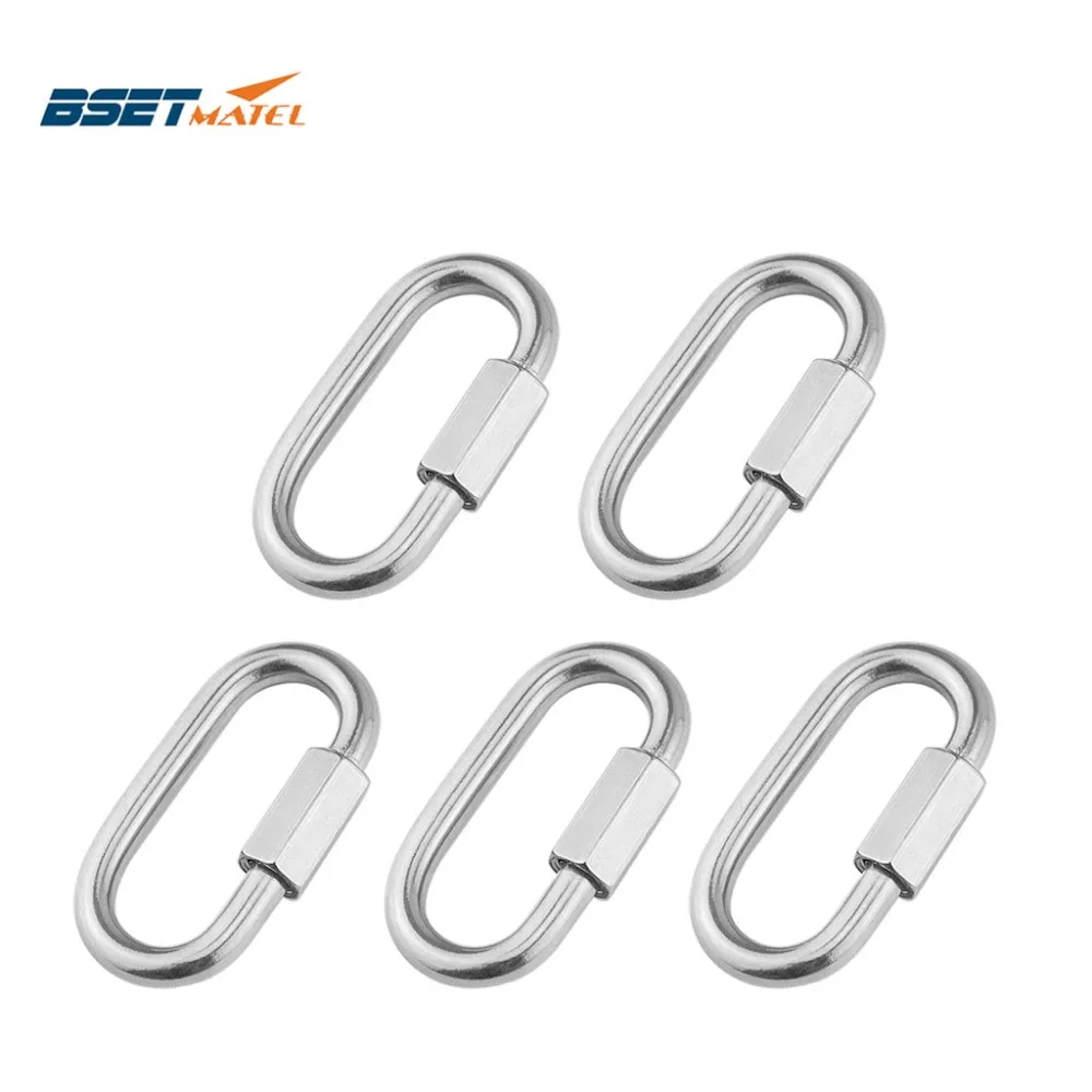 

5PCS 5mm 304 Stainless Steel Carabiner Oval Screwlock Quick Link Lock Ring Hook Chain Rope Connector Buckle Locked Hook