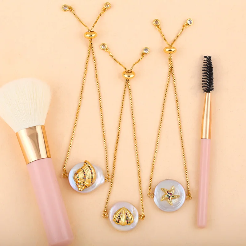 Женский браслет из ракушек OCESRIO Круглый с жемчугом Радужный Цирконий для шарма |