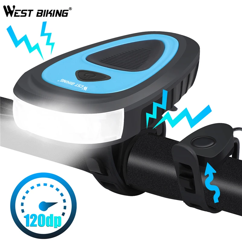 

WEST BIKING 3 Modes Bicycle Headlight 120db Electric Horn MTB Bike Bell Bike Accessories USB Rechargeable Cycling Horn Light