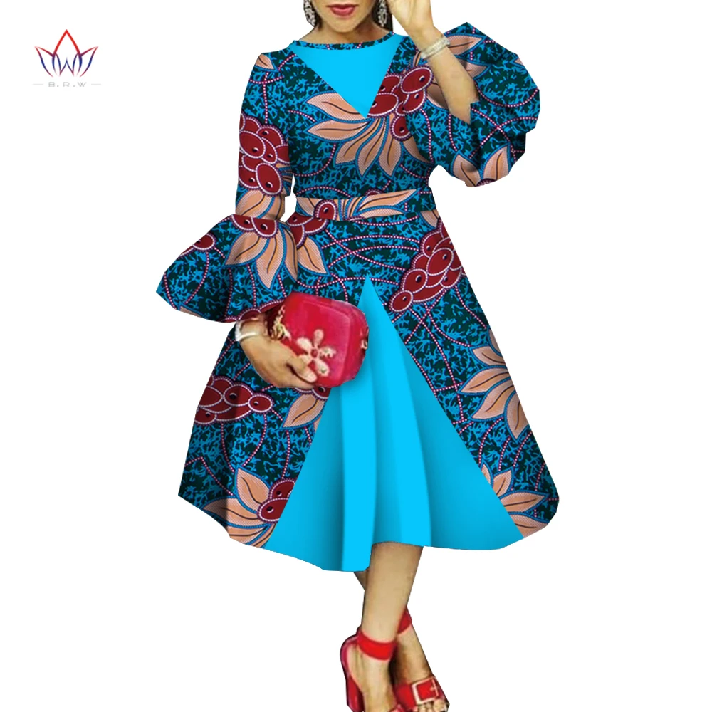 BRW осенние африканские платья для женщин Дашики с расклешенными рукавами