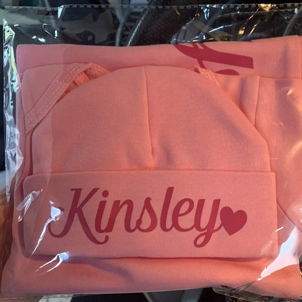 

Personalize Pink Baby Gown & Baby Hat (Newborn)(0-9 months) Girls gift, customized new baby, baby shower, layette, sleeper