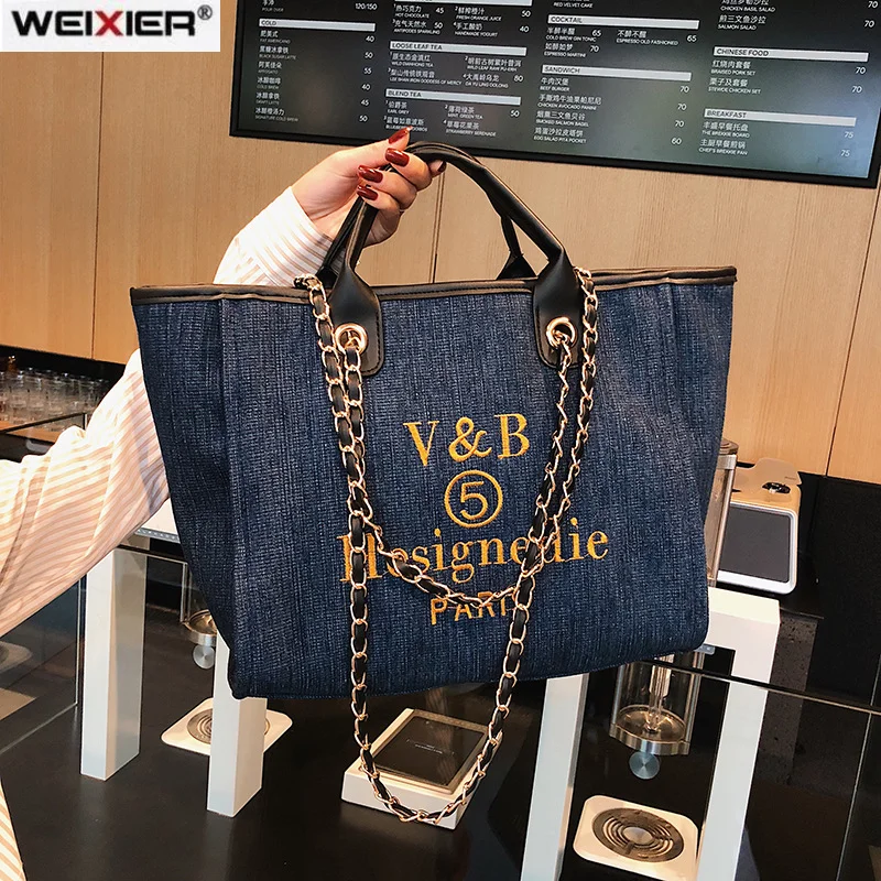 

Canvas Handbags Korean Fashion Big Bag Tote Bag 2020 New One-shoulder Messenger Women Bag Excursion Denim Bag Sac à main femme가방