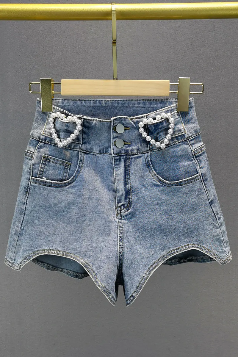 

Beaded Denim Shorts Women's 2021 Summer New High Waist Slim Stretch Ultra Short Hot Pants Fashionable Jeans Shorts Girls Shorts