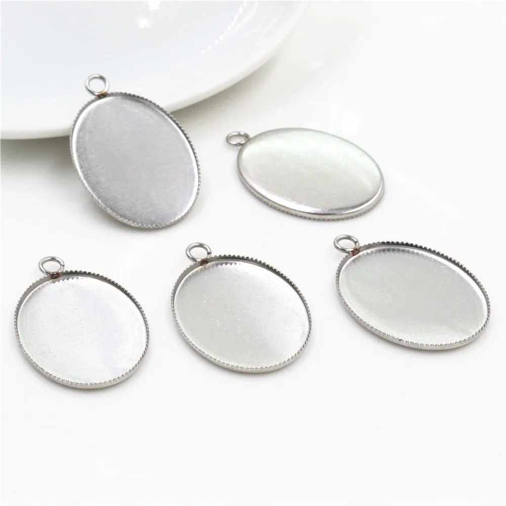 

( Never Fade ) 10pcs 18x25mm Inner Size Stainless Steel Material Simple Style Cabochon Base Cameo Setting Pendant Tray (C1-46)