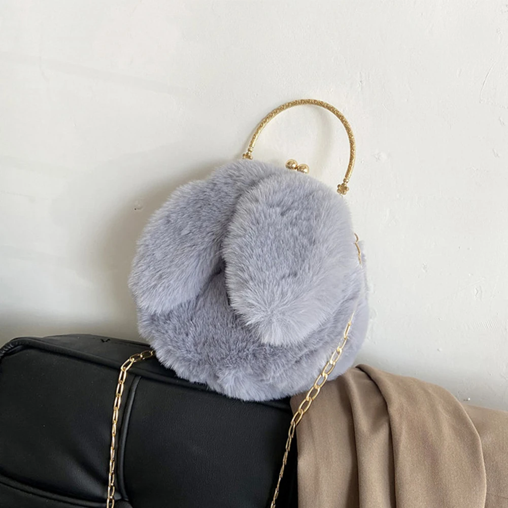 

Fashion Bunny Ear Plush Shoulder Bag Casual Solid Color Crossbody Bags Female Autumn Winter Messenger Bags Chain Small Handbags
