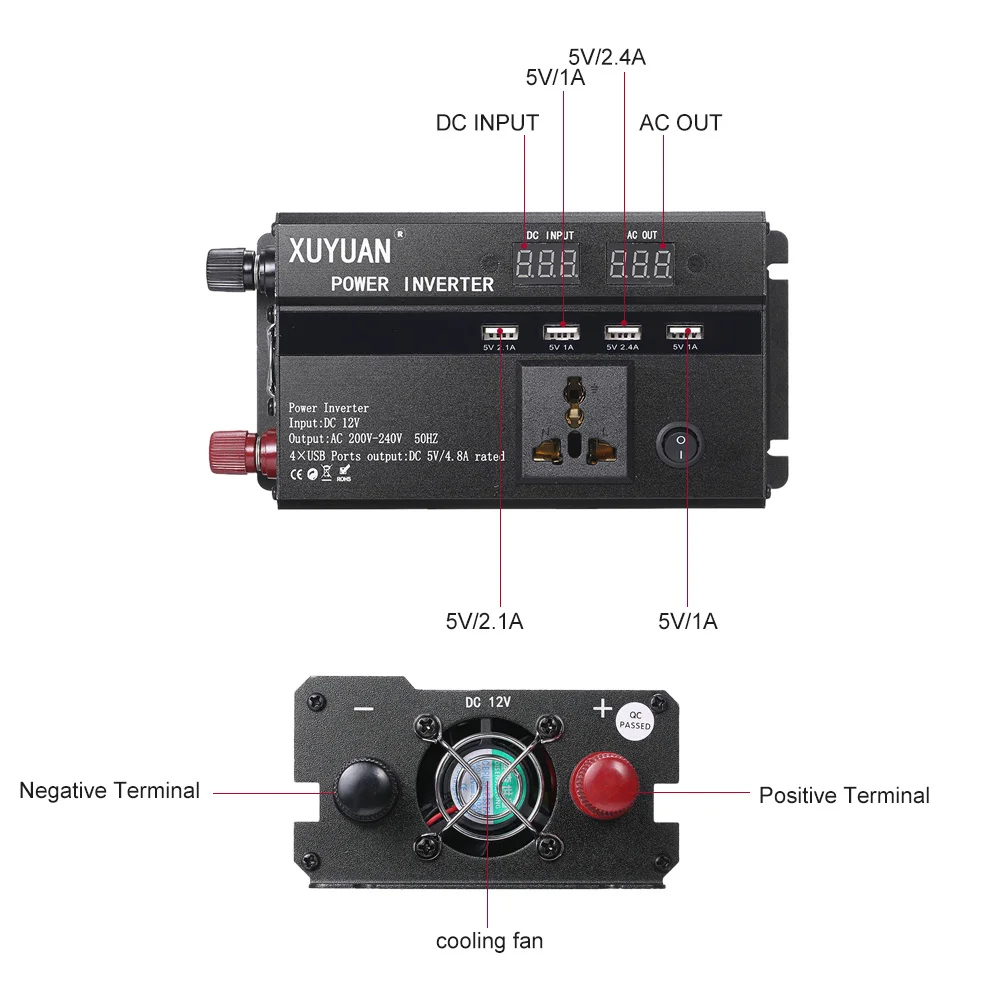Двойной светодиодной Дисплей автомобильный инвертор 3000W 12V/24V 110/220V Инвертор